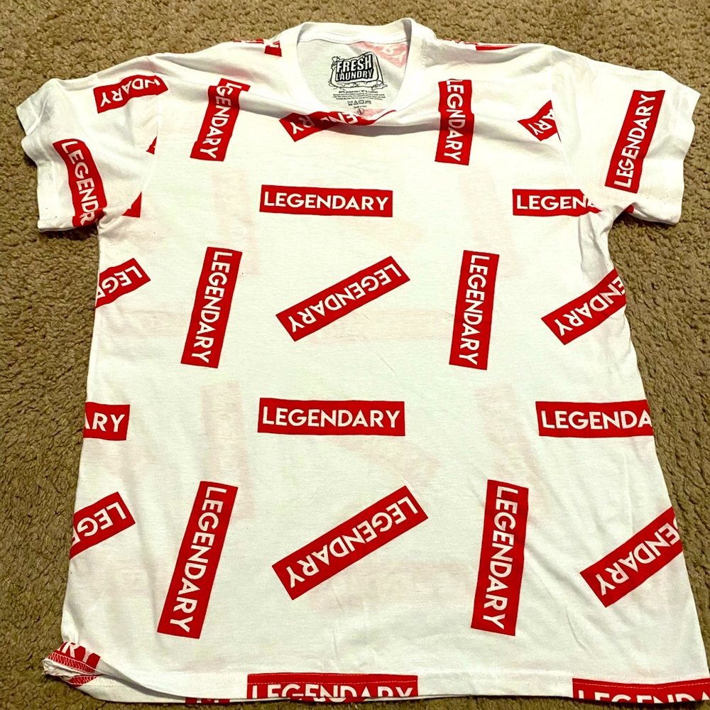 Fresh Laundry LEGENDARY red and white tee Large
